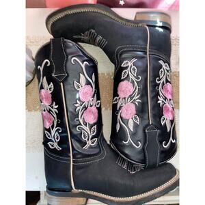 BEAUTIFUL FORAL COWGIRL BLACK BOOTS WESTERNWEAR